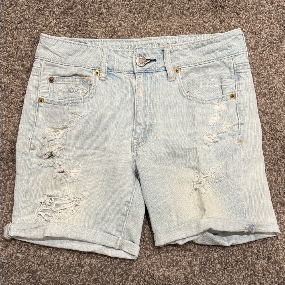 American Eagle Light Blue Distressed Denim Shorts
